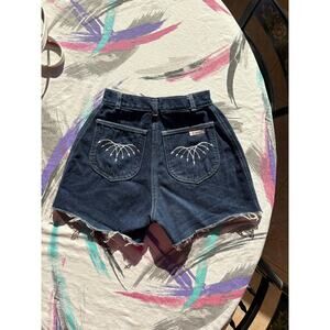 1970s 70s Vintage Pizzazz Blue Denim High Waist Jean Shorts